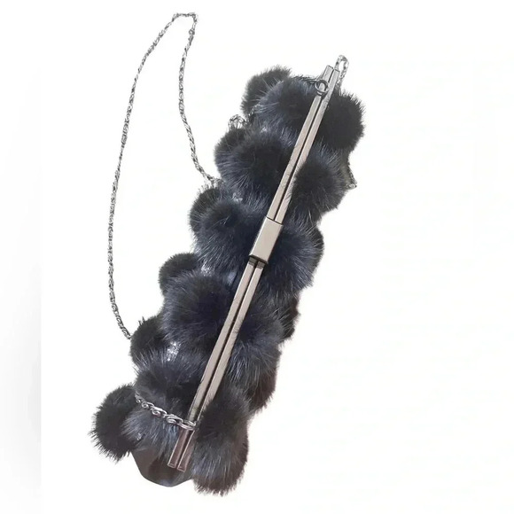 Secret Gardens by Karen Sharf black pom-pom rhinestone baguette clutch - Picture 3 of 11